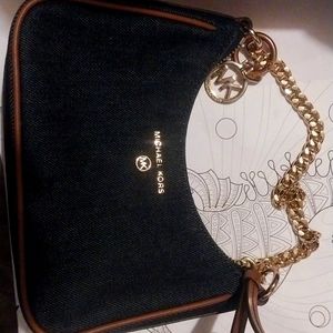 NWT Michael Kors Jet Set Charm Small Denim Pochette  Gold Designer Bag Purse!